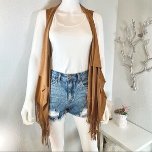Absolutely Famous Faux Suede Fringe Cardigan